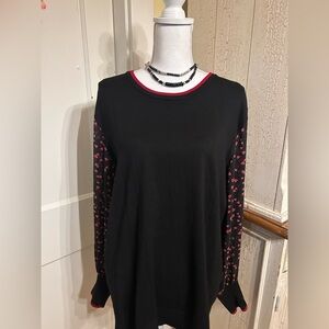 DKNY Black Knit Top with Sheer Sleeves.